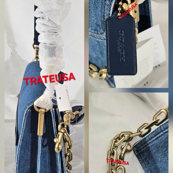 NWT Coach Chain Tabby Shoulder Bag CAN14 denim/Brass/Deep Blue AUTHENTIC Packed - Picture 13 of 16